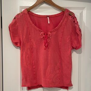 Free People coral crochet top size small